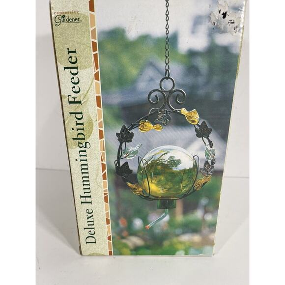 Expressive Garden Green Globe Deluxe‎ Hummingbird Feeder Hand Blown Glass Leaves - Picture 6 of 8